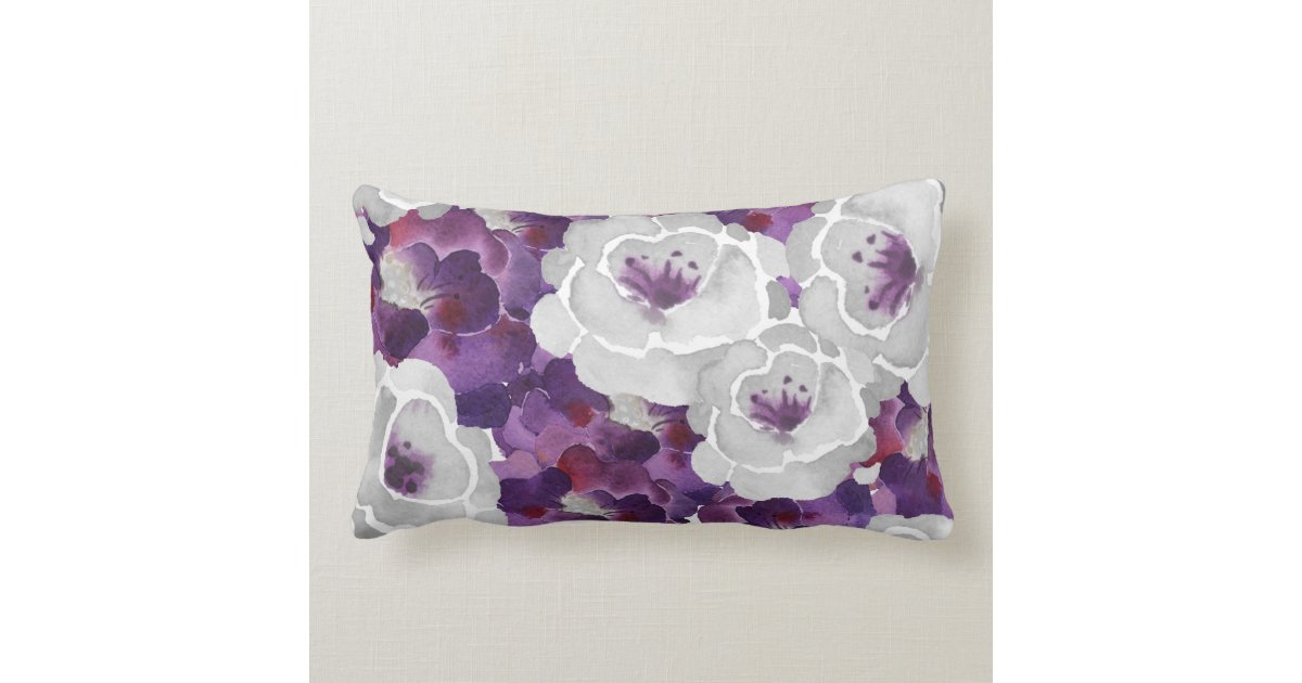 Purple Silver Gray Floral watercolor accent pillow Zazzle