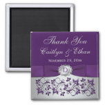 Purple, Silver Gray Floral Wedding Favor Magnet
