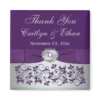 Purple, Silver Gray Floral Wedding Favor Magnet