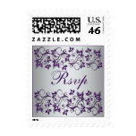 Purple Silver Gray Floral Wedding RSVP Postage