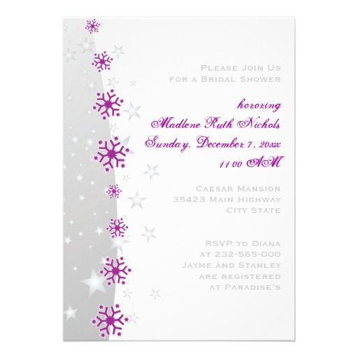 Purple silver grey snowflake wedding bridal shower personalized ...