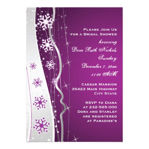 Purple silver grey snowflake wedding bridal shower invite from Zazzle ...
