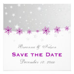 Purple silver grey snowflake wedding Save the Date Custom Announcements