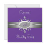 Purple Silver Jewel 21st Elegant Birthday Party Personalized Announcement