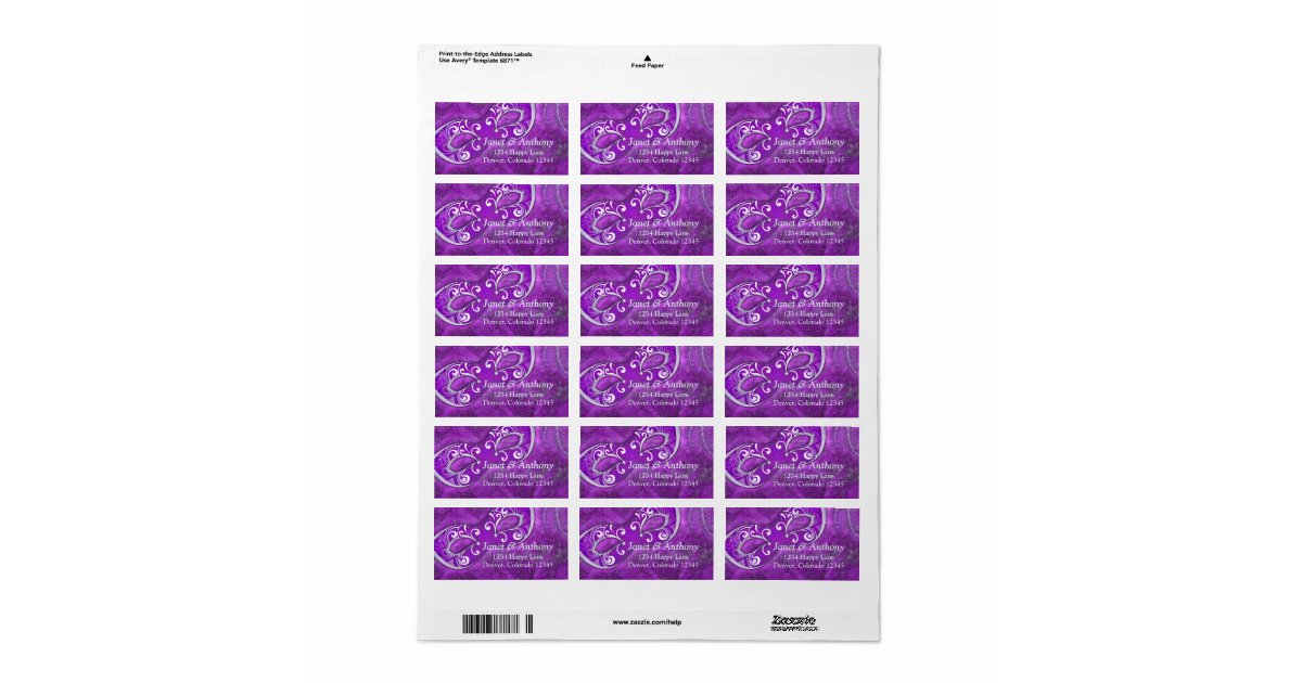 Purple Silver Masquerade Wedding Address Label Zazzle