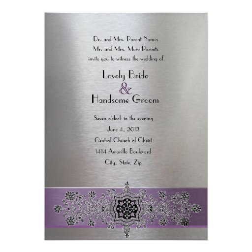 Purple Silver Metallic Eiffel Tower Wedding Invite