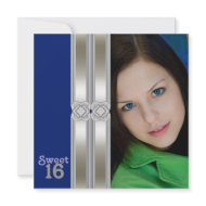 Purple Silver Photo Sweet Sixteen Birthday Party invitation