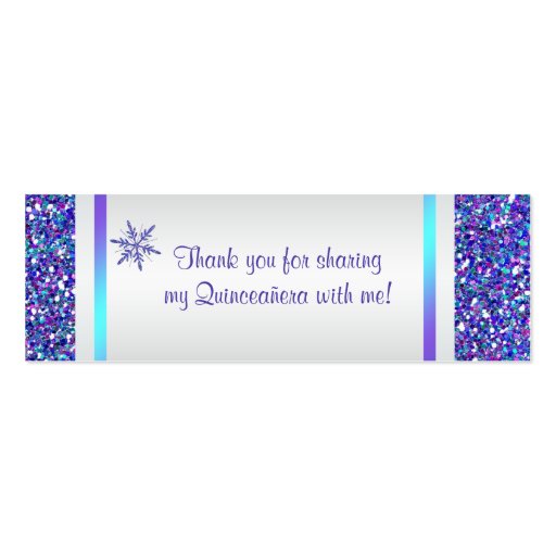 Purple, Silver Snowflakes Quinceanera Favor Tag Business Card Template (back side)