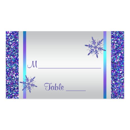 Purple, Silver Snowflakes Quinceanera Place Card Business Card Templates (front side)