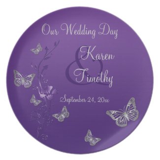Purple, Silver Wedding Keepsake Melamine Plate