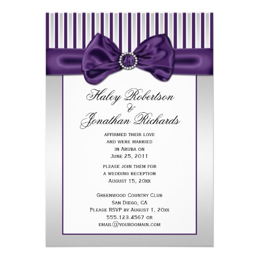 Purple Silver White Stripes Diamonds Post Wedding Custom Announcement