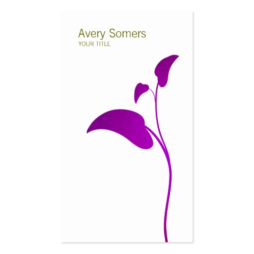 Purple Simple Leaf White Business Card (front side)