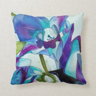 Purple Singapore Orchid flower watercolor art Pillows