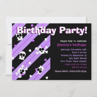 Purple Skulls and Hearts Birthday Party zazzle_invitation