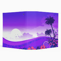 island, vector, illustration, purple, blue, pink, retro, circles, flowers, palm trees, nature, beach, sea, ocean, waves, sky, skies, dusk, evening, pretty, cool, school, photo, journal, summer, hibiscus, floral, dooni designs, islands, Binder with custom graphic design