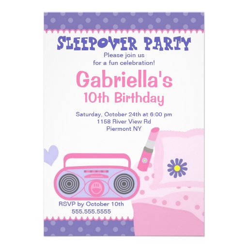 Purple Slumber Party Fun Birthday Invitation (front side)
