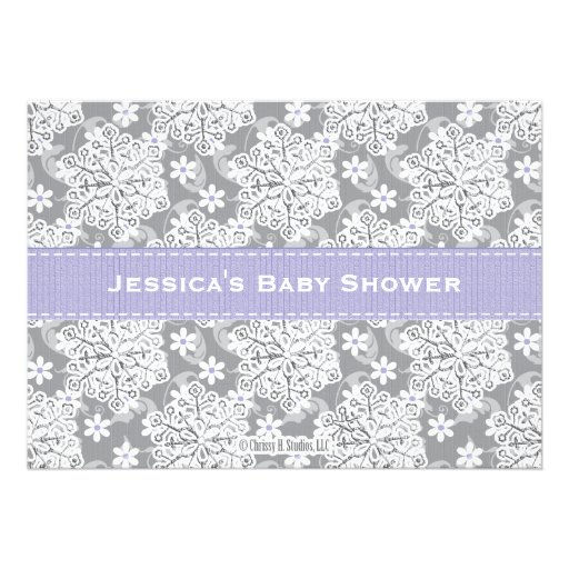 Purple Snowflake Mobile Crib Baby Shower Invite