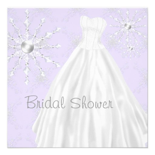 Purple Snowflakes Wedding Dress Bridal Shower Announcements