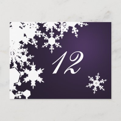 purple snowflakes winter wedding table seating postcards
