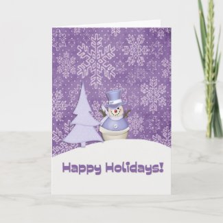 Purple Snowman Snowflakes Card card