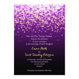 Purple sparkling lights in the sky wedding personalized invite