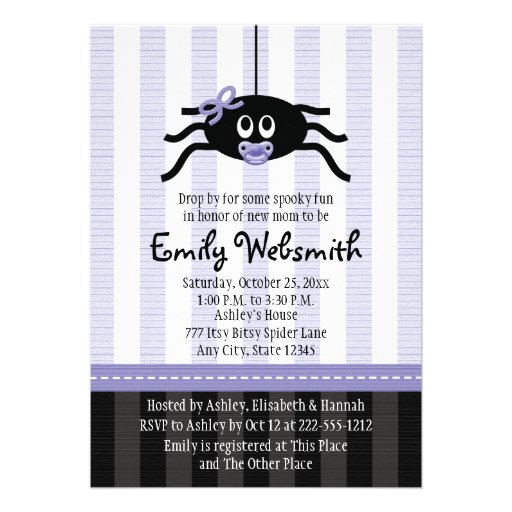 Purple Spider Halloween Baby Shower Invitations