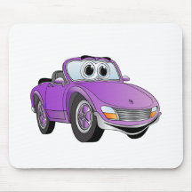 Purple Sports Car Convertible Cartoon Mouse Pads