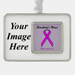 Purple Standard Ribbon Template (H-I) Silver Plated Framed Ornament