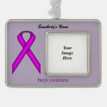 Purple Standard Ribbon Template (H-O) Silver Plated Framed Ornament