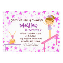 Purple Star Gymnast Birthday Party Invitation