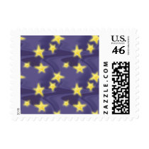 Purple Starry Night; Yellow Stars Pattern Postage Stamp