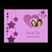 Purple Stars Hearts Photo Save the Date customize postcards