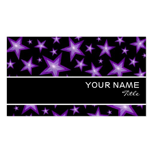 Purple Stars stripe business card template black (front side)