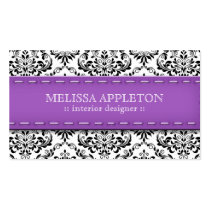 Purple Stitched Damask Interior Designer business cards