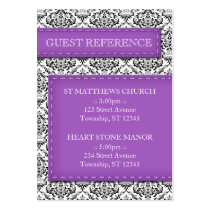 Purple Stitched Damask Wedding Guest Reference Business Card