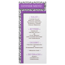 Purple Stitched Damask Wedding Reception Menu Custom Rack Card