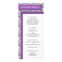 Purple Stitched Damask Wedding Reception Menu Custom Rack Card