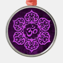 Purple Stone Floral Om Christmas Ornaments