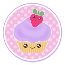 Purple Strawberry Kawaii Cupcake Stickers by megakawaii Purple Strawberry Kawaii Cupcake Stickers