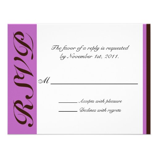 Purple Stripe Chocolate Brown Reply / RSVP Cards Custom Invites