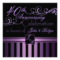 Purple Stripe Elegant Wedding Anniversary Invite invitations