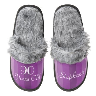 Purple Stripe Personalized 90th Birthday Slippers