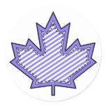 Purple Striped  Applique Stitched Maple Leaf Round Sticker