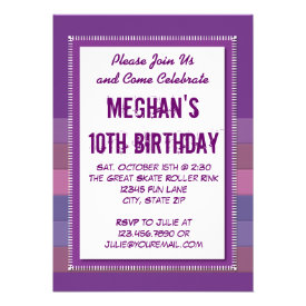 Purple Striped Girl Birthday Party Invitation