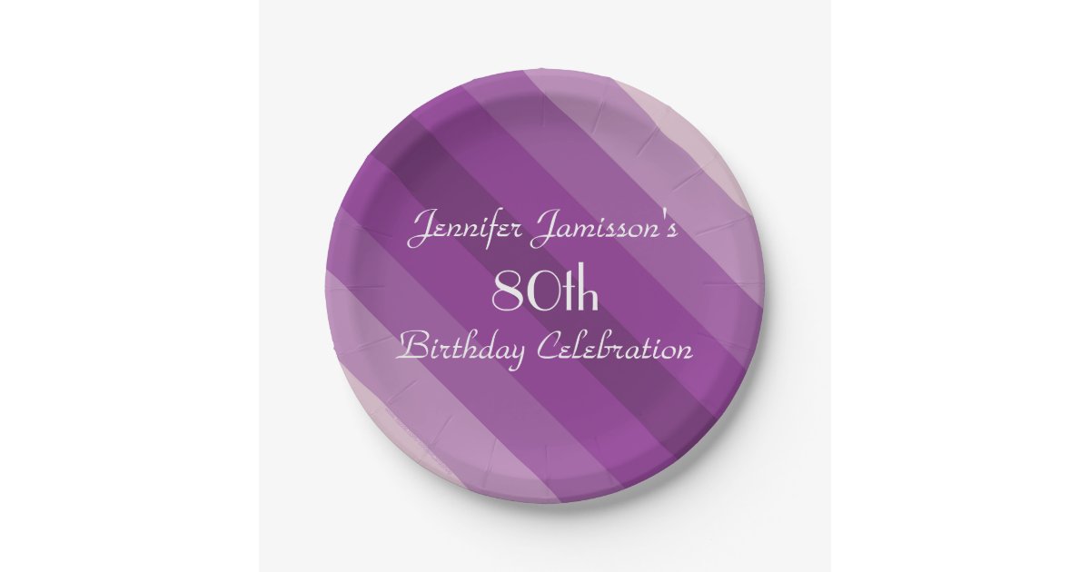 Purple Striped Paper Plates 80th Birthday Party Paper Plate Zazzle 7084