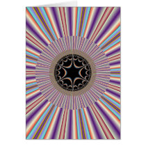 Purple Striped Sunburst Fractal Greeting Cards
