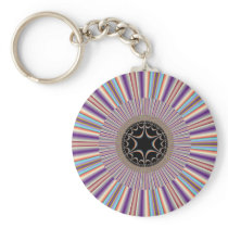 Purple Striped Sunburst Fractal Keychains