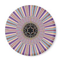 Purple Striped Sunburst Fractal Refrigerator Magnet