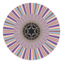 Purple Striped Sunburst Fractal Round Sticker