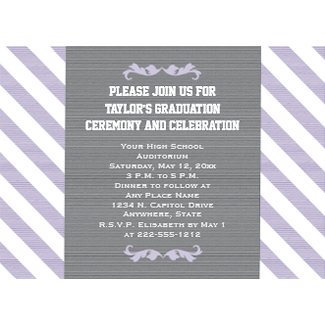 Back of Purple Striped Graduation Photo Invitations